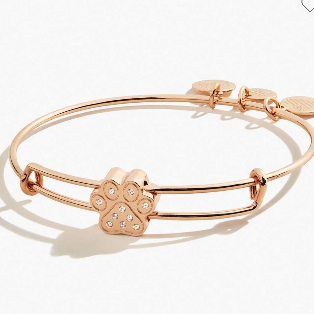 NWT Alex and Ani Pavé Paw Print Bead Charm Bangle in Shiny Rose Gold 🐾🥰🐶🐾